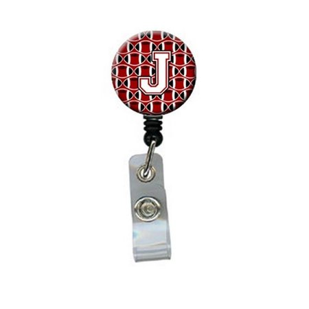 CAROLINES TREASURES Letter J Football Cardinal and White Retractable Badge Reel CJ1082-JBR